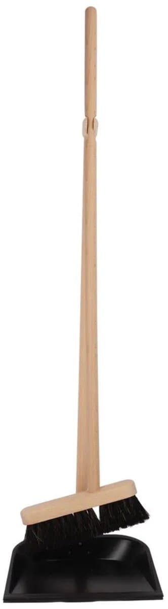 Talen Tools Stofblik met lange steel en cocos bezem, zwart en naturel hout, handig voor keuken, hal en schuur