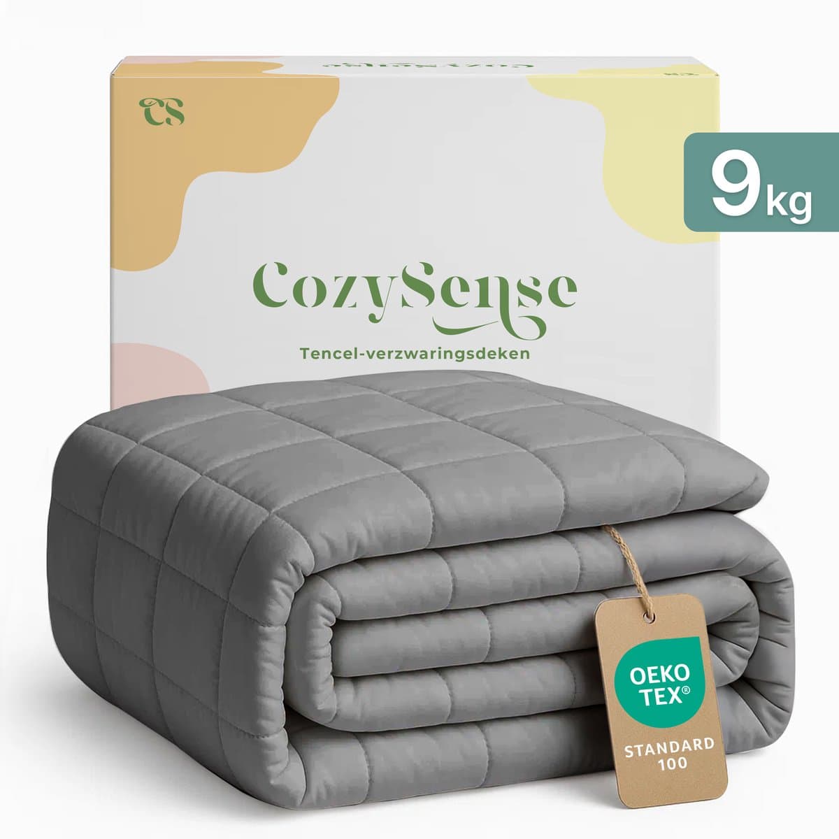 CozySense® Verzwaringsdeken 9kg - 135x200cm Zwaartedeken met temperatuurregulatie en ademend comfort - 100% Tencel Weighted Blanket - GLASS-Flow® Drukverdeling - Grijs