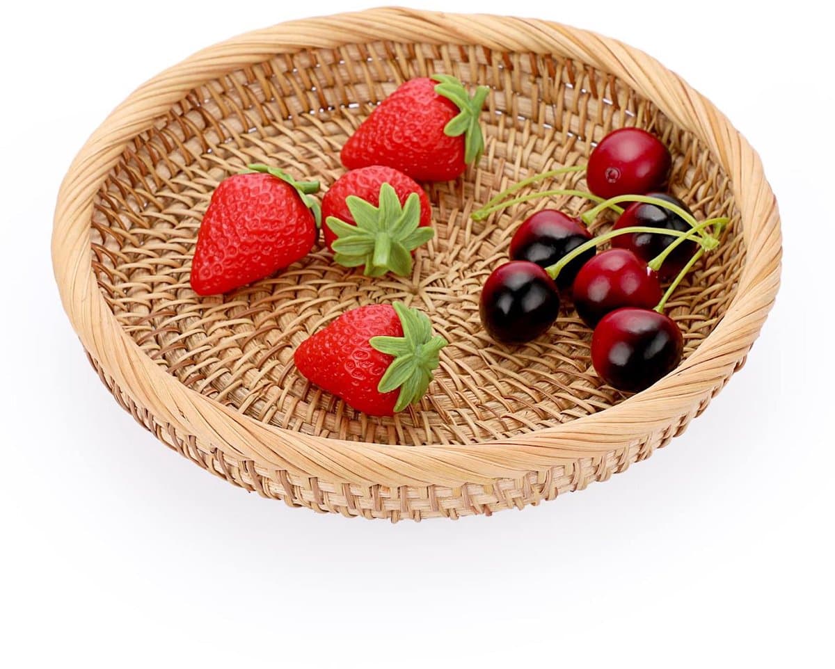 Fruitmand - Fruitschaal - Handgemaakte Rotan Fruitmand Met Rustieke Stijl - 1 Stuk - Voor Woonkamer Of Keuken Geel