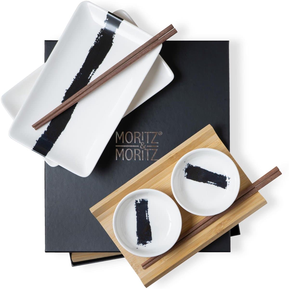 Moritz & Moritz 10-delige sushiset penseelstreep zwart voor 2 personen Zwart