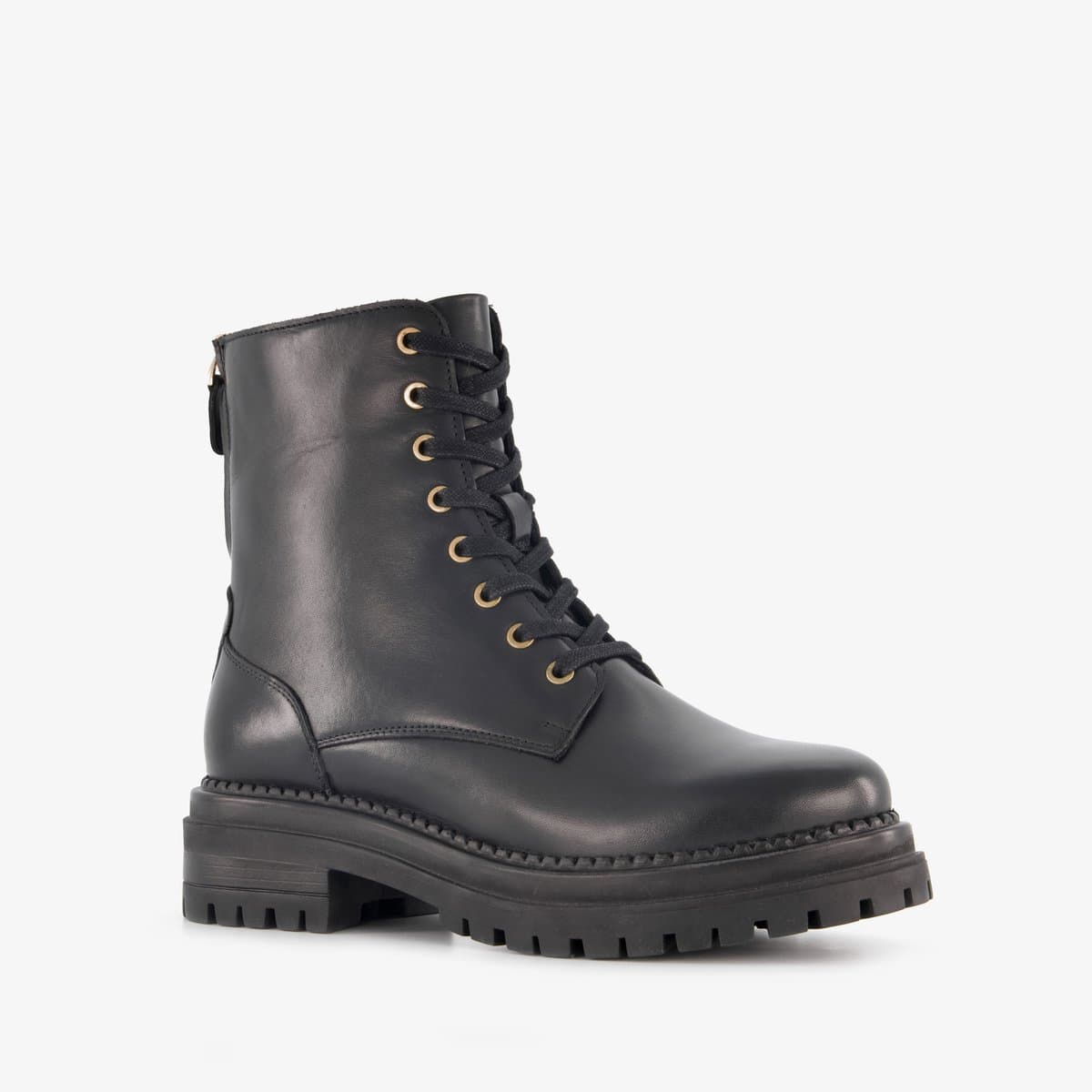 Harper leren dames veterboots met rits zwart - Maat 42