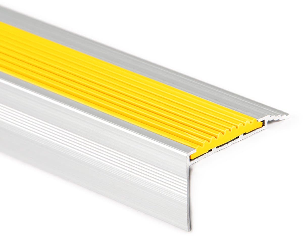 Aluminium trapprofiel met rubber - Trapstrip antislip - Aluminium Trapprofiel Geel - 1500x45x25 mm
