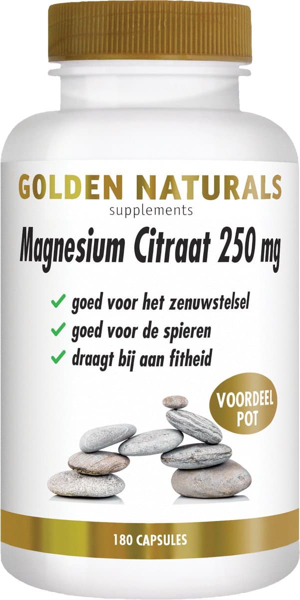 Golden Naturals Magnesium Citraat 250mg (180 veganistische capsules)
