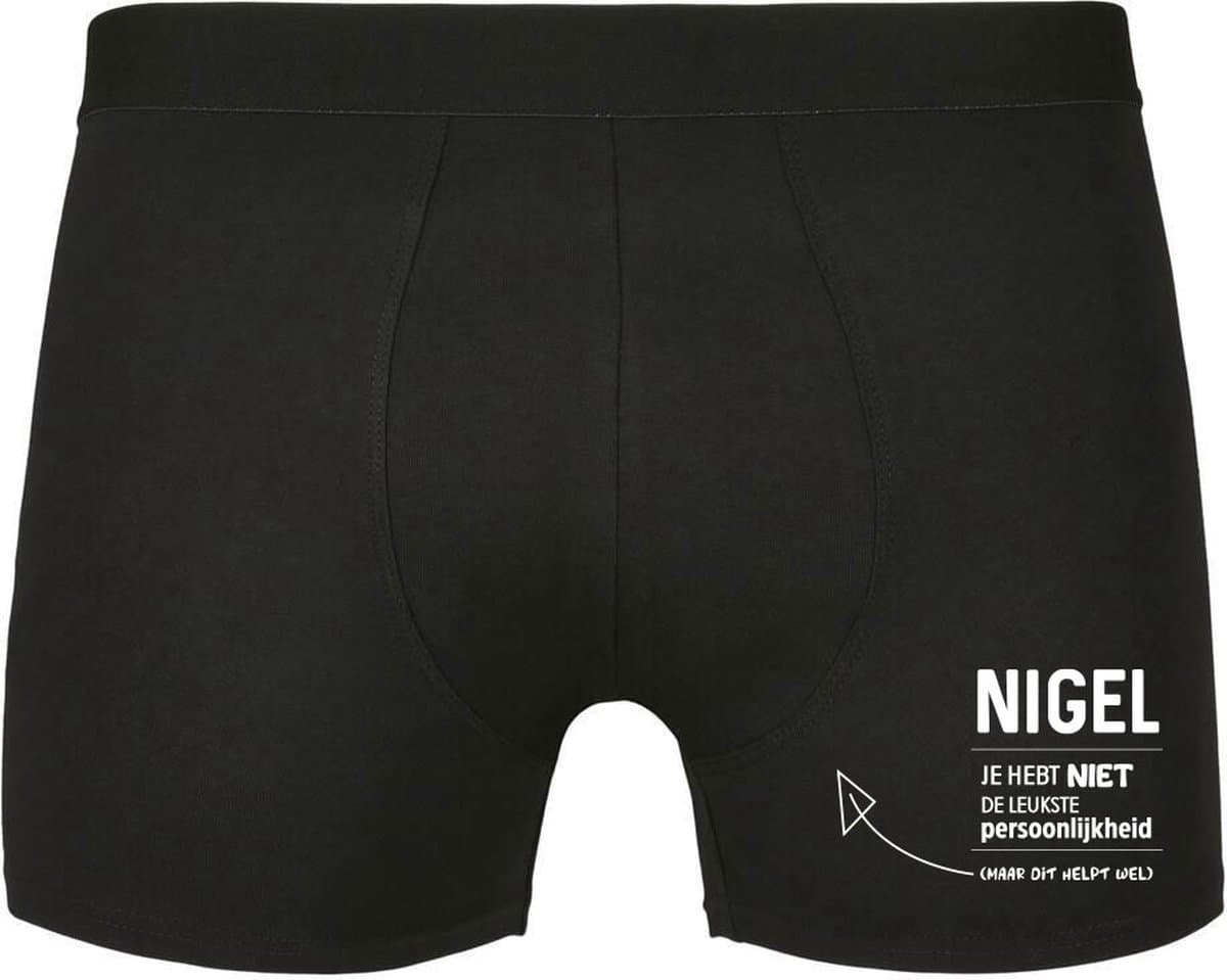 Nigel, je hebt niet de leukste persoonlijkheid, maar dit helpt wel Heren Boxershort - relatie - vriend - onderbroek - grappig