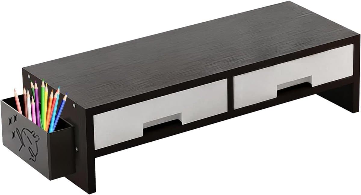 Monitor Verhoger - Bureau Organizer - Werkplek Verbeteren - Dubbele Lade - 50 cm Breed - Zwart