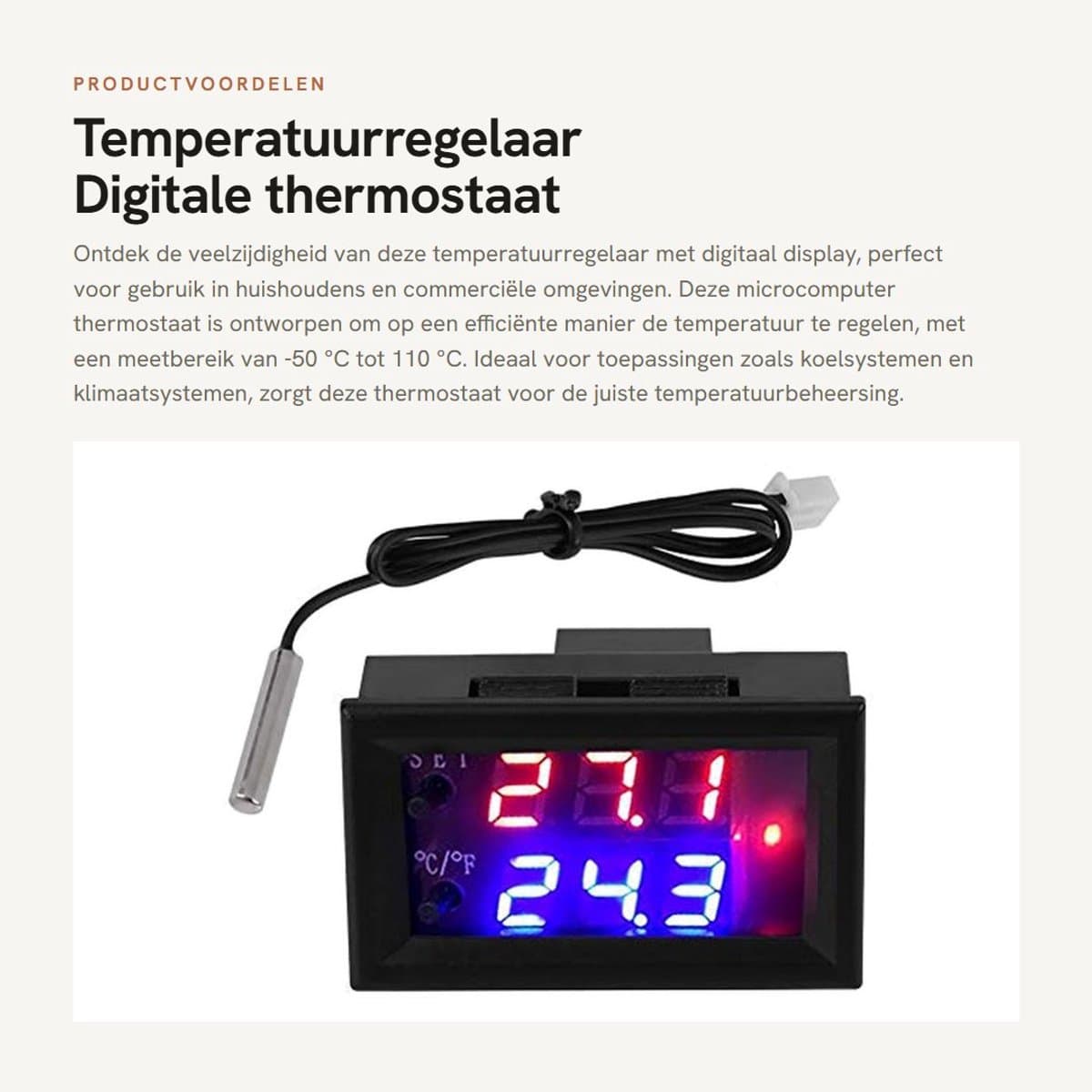 Dailygoody - Temperatuurregelaar - Digitale thermostaat - Eenvoudige installatie - Zwart - Temperatuurmonitor - Geschikt voor huishoudelijk gebruik -