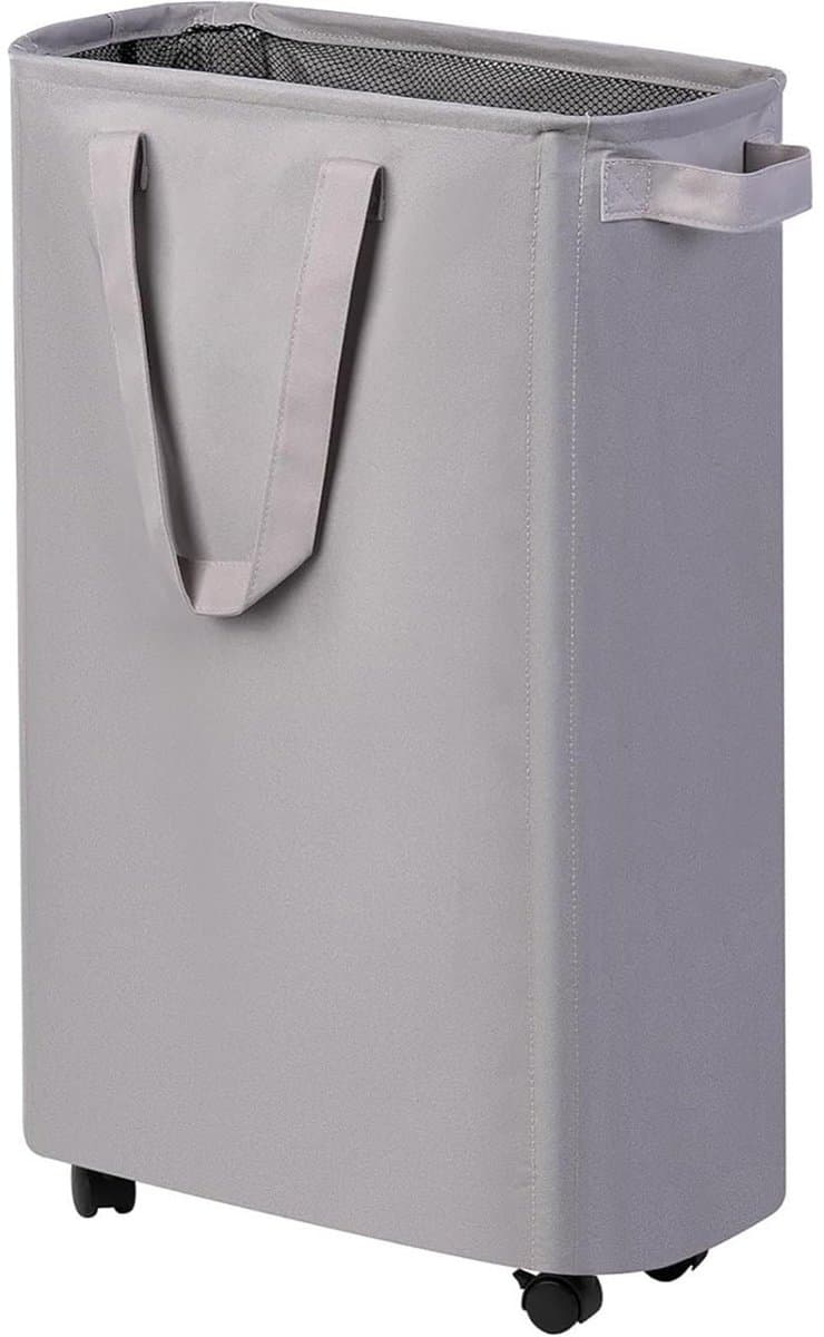 Dailygoods- Wasmand met Wielen - Opvouwbaar - Wasmand met Deksel - Waterdicht - 4 Wielen - 44 × 25 × 68 cm - Ademend Mesh Deksel