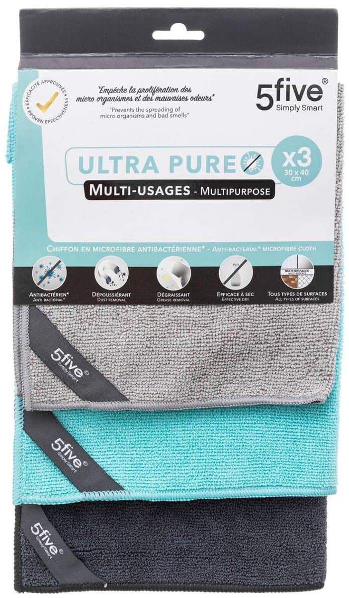 5five Microfiberdoek Set - 3 stuks, Geel, Blauw, Grijs, 40 x 30 cm