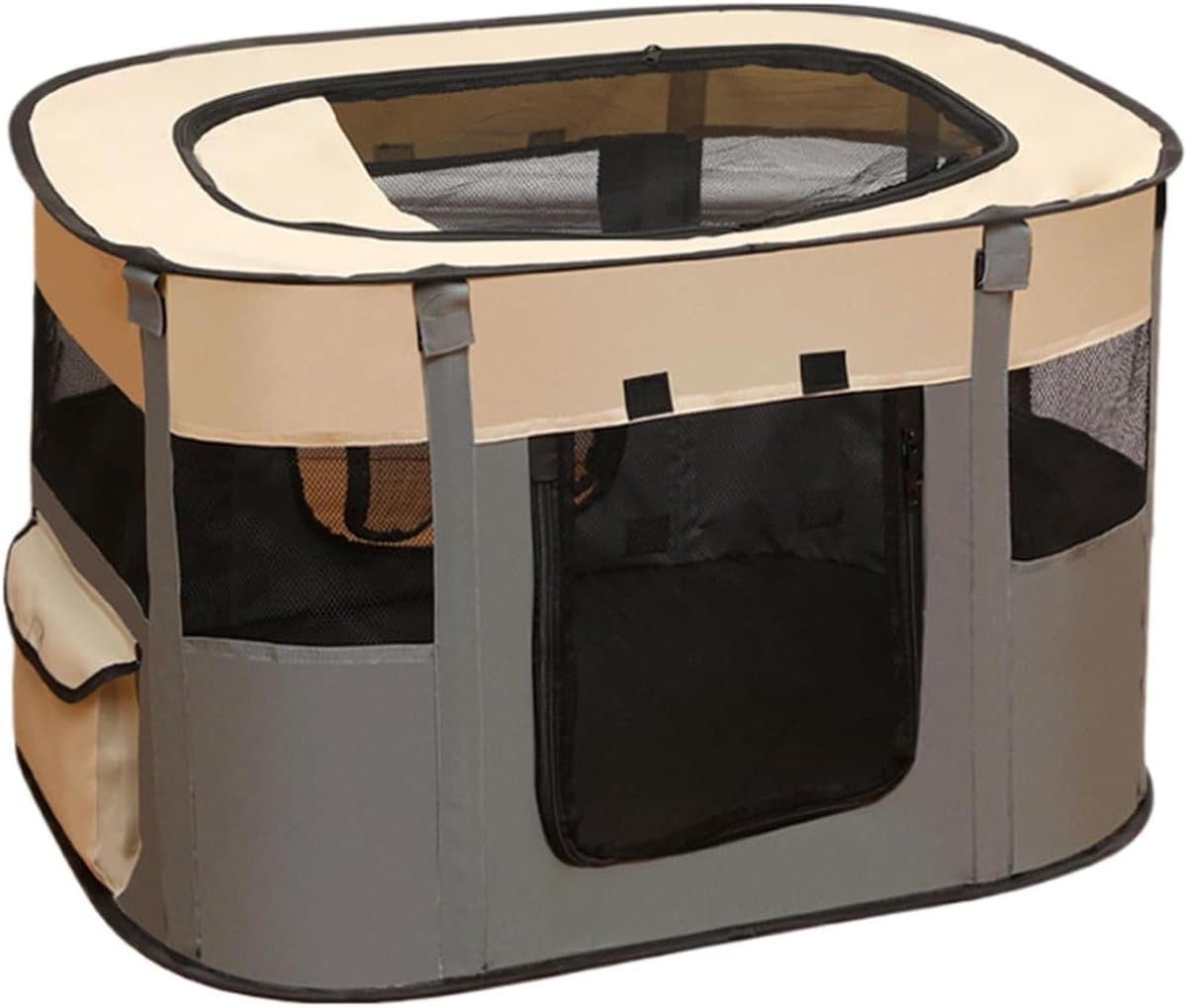 Kattenren Opvouwbaar - Draagbare Kooi - Veilig Spelen - Ademend Mesh - 80x60x55 cm - Grijs