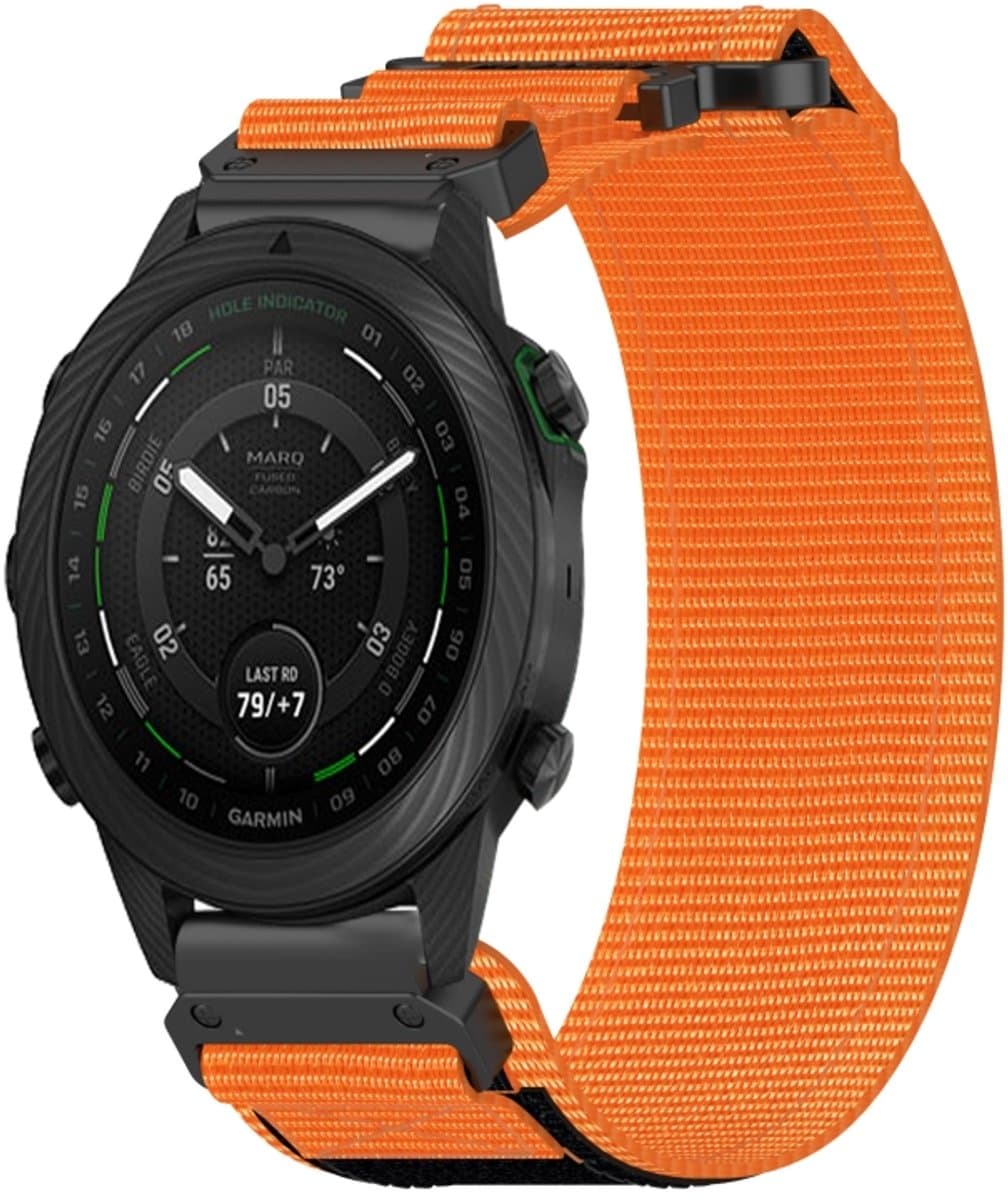 Voor Garmin MARQ Golfer 22 mm nylon klittenbandsluiting horlogeband (oranje)
