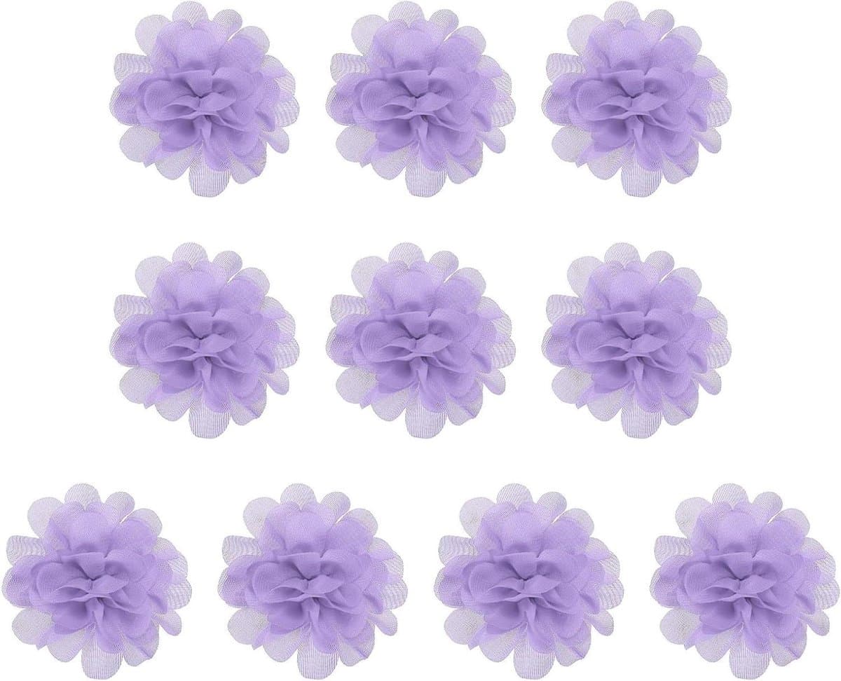 Chiffon Bloemen - Stof Applicaties - DIY Knutselen - Zachte Levensechte Kleuren - 10 Stuks - Lavendel