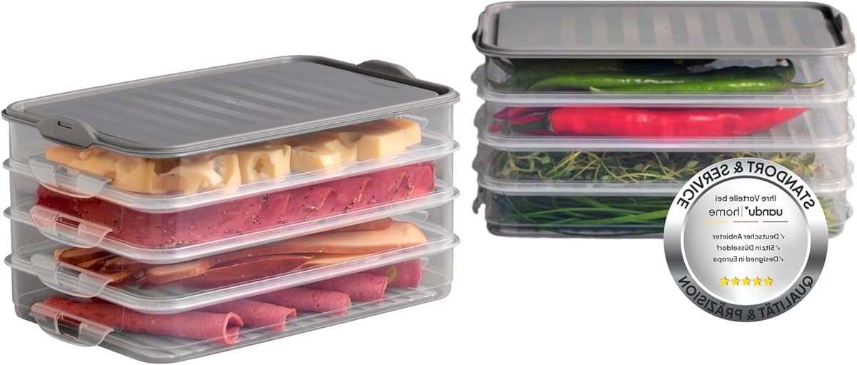 Voedsel Bewaarbakjes - Koelkast Organizers - Voedsel Vers Houden - Luchtdichte Deksel - 8 Stuks 0.75L - Grijs