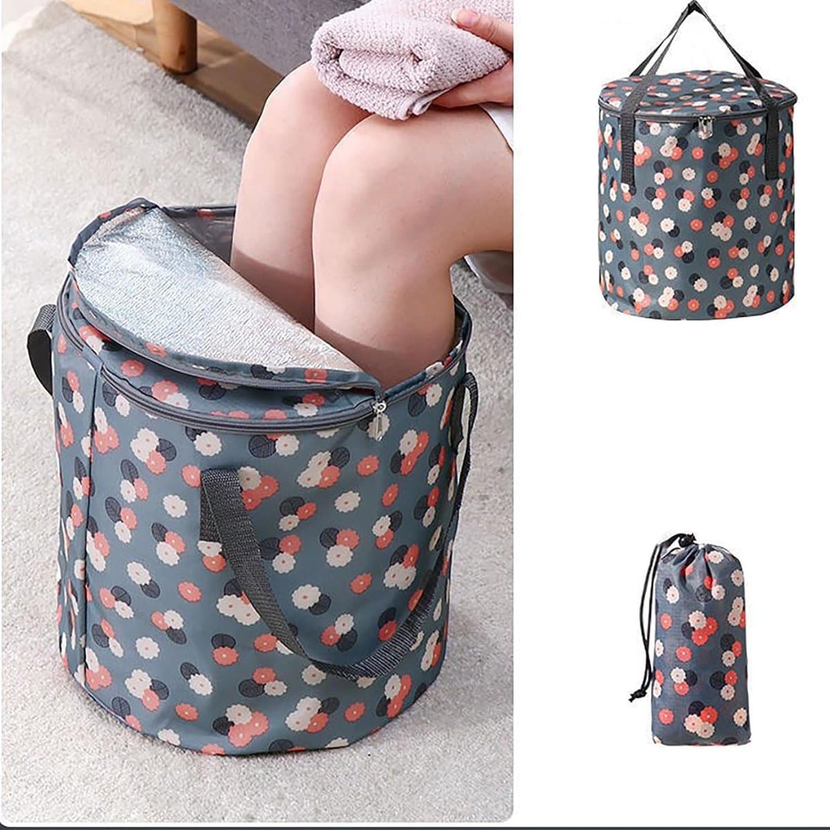 SnelShoppen - Vouwbare Voetenbad met Deksel - 21L Waterdichte Voet Spa voor Thuis, Camping & Pedicure - Draagbare Voetenzak voor Ontspanning