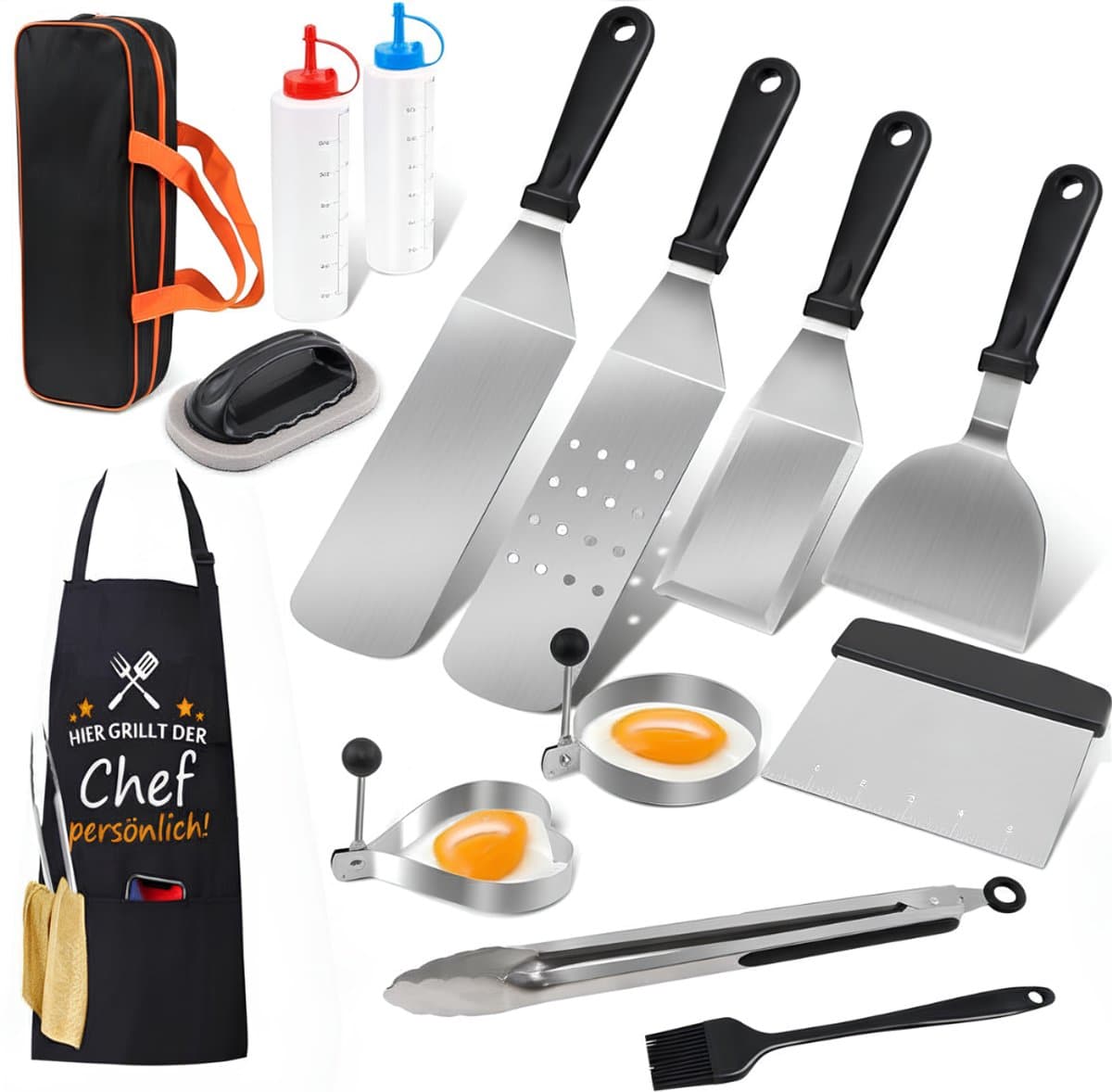 SP® BBQ Accesoires ( set ) - Grillspatel - RVS Grillaccessoires - BBQ-accessoires in Koffer - Zilver - 37cm x 28cm x 7cm