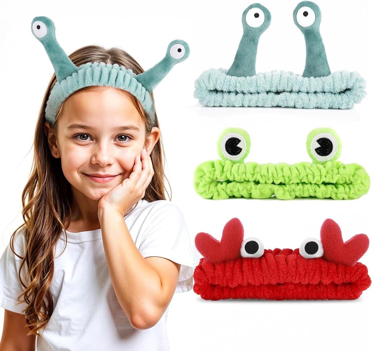 Gezichtswas Hoofdband - Haarband Spa - Gezicht Reinigen - Zacht Koraal Fleece - 3 stuks - Groen Rood