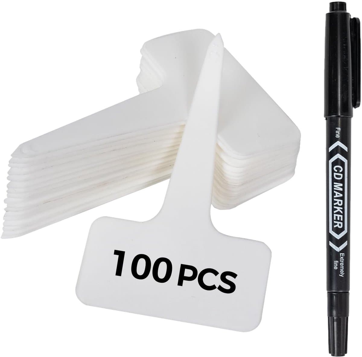 Dailygoods - Bamworld Plantenlabels met Markerpen - 100 stuks Herbruikbare Plastic T-Vormige Labels voor Buitenplanten, Kruiden, Bloemen en Groenten, Duurzaam en Waterproof