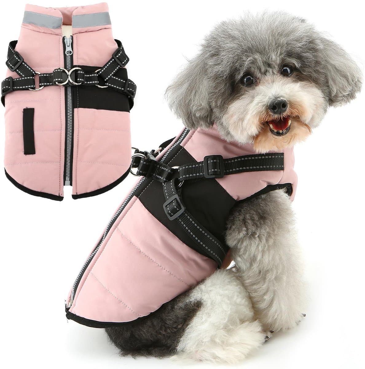 Hondenjas Winter Roze XS/S - Warme Fleece Hondenjas Met Harnas en Reflecterende Strip