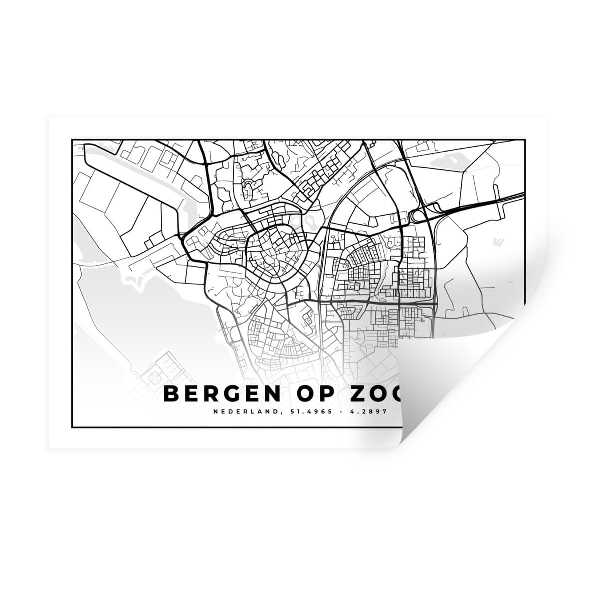 Muurstickers - Sticker Folie - Plattegrond - Bergen op Zoom - Nederland - 30x20 cm - Plakfolie - Muurstickers Kinderkamer - Zelfklevend Behang - Zelfklevend behangpapier - Stickerfolie