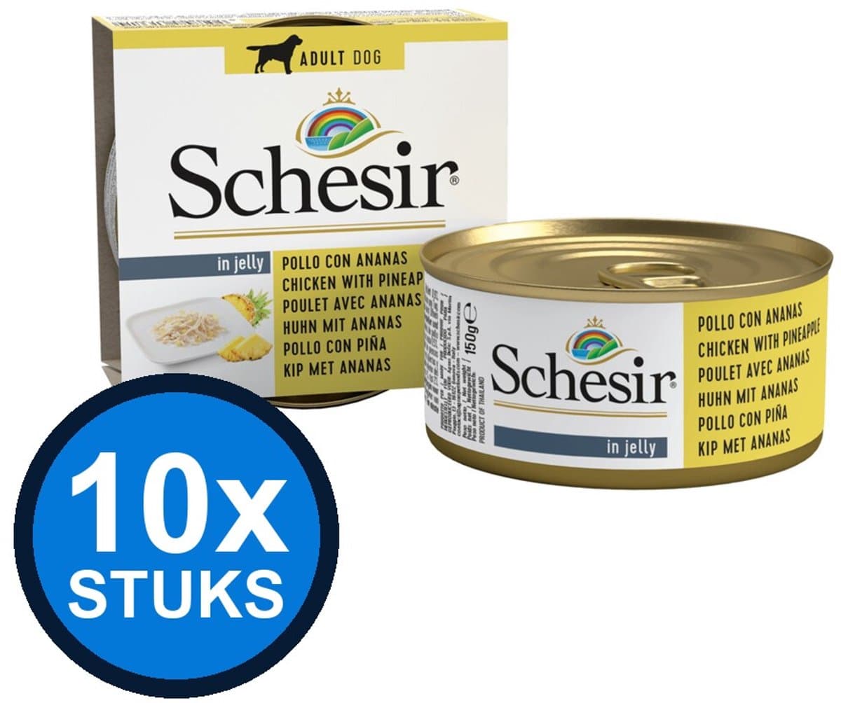 10x Schesir hond blik gelei kip&ananas 150gr