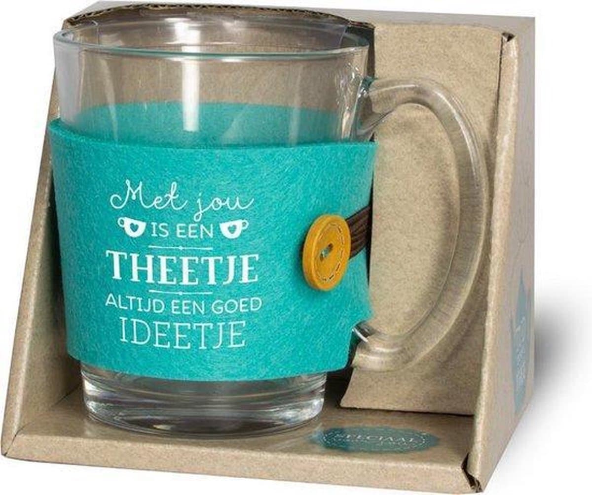 Theeglas - Theetje goed ideetje - Verpakte toffees - Zijden lint "Speciaal voor jou" - Cadeauverpakking