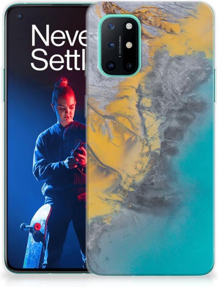 OnePlus 8T TPU Siliconen Hoesje Marble Blue Gold