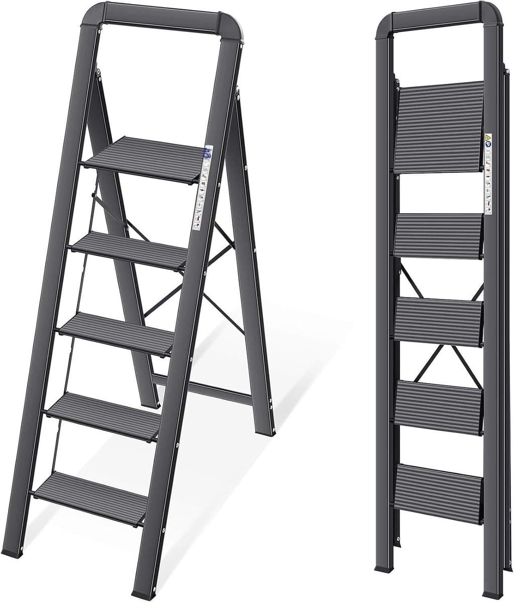 Kavora Huishoudtrap 5 Treden - Ladder - Huishoudtrap - Zwart - 83cm x 45cm x 137cm