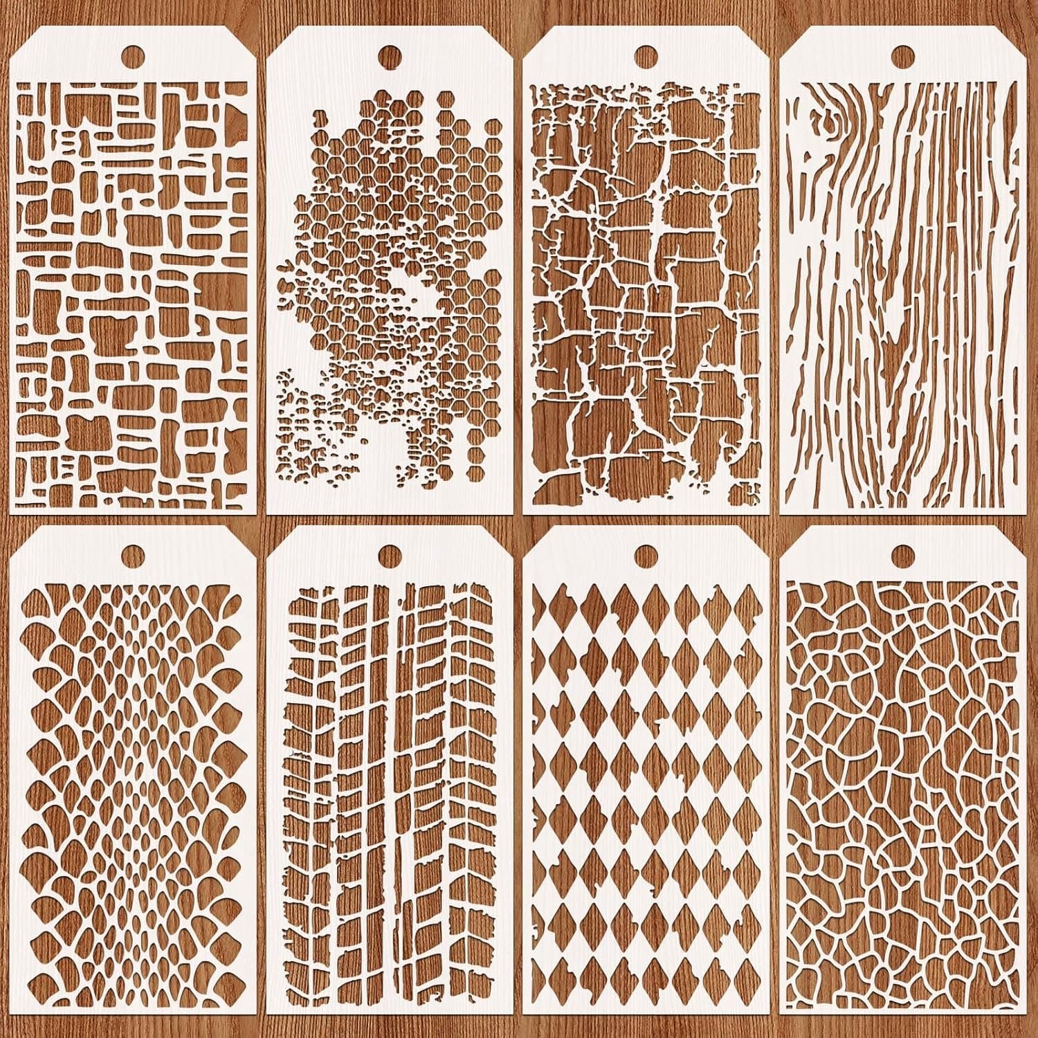 SnelShoppen - Set van 8 Laag Stencils voor Schilderen, Tekeningen, Houten Sjablonen 12x24 cm met Diverse Ontwerpen voor Creatieve Projecten