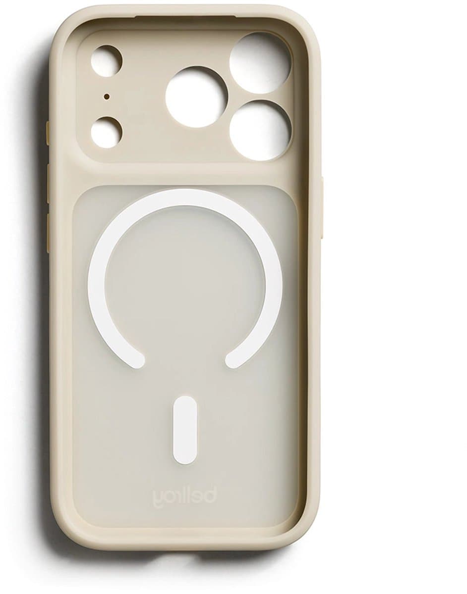 Bellroy Cinch hoesje iPhone 18 Pro – Compatibel met MagSafe – Twee bevestigingspunten voor accessoires – Vervaardigd uit schokabsorberend polymeer - Beige