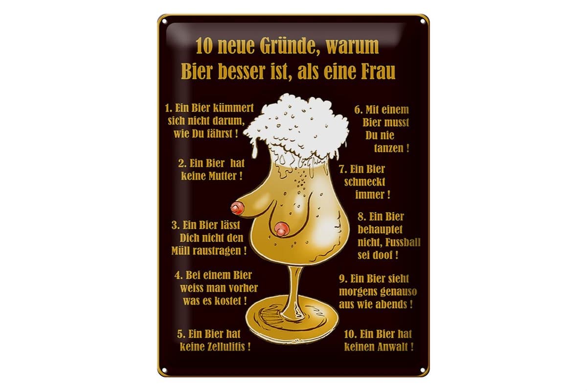 Blechschild Alkohol 30x40cm 10 Gründe Bier besser als Frau