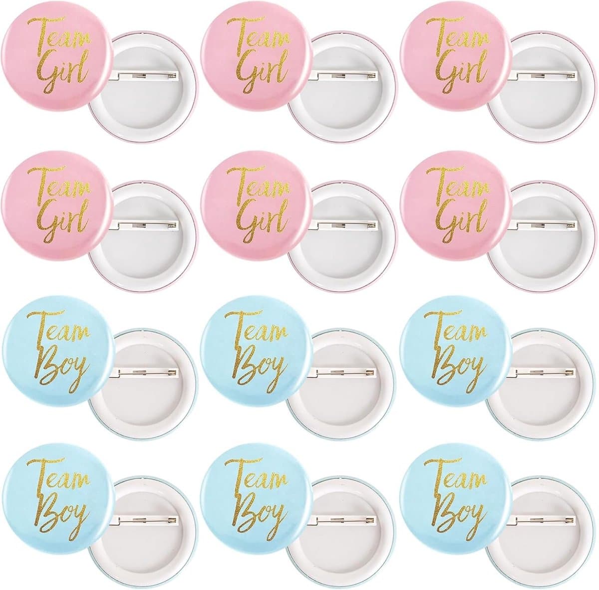 24 Stuks Gender Reveal Badges en Button Pins voor Baby Shower en Feestjes, Team Jongens en Team Meisjes Pins, Leuke Party Favors en Decoratie