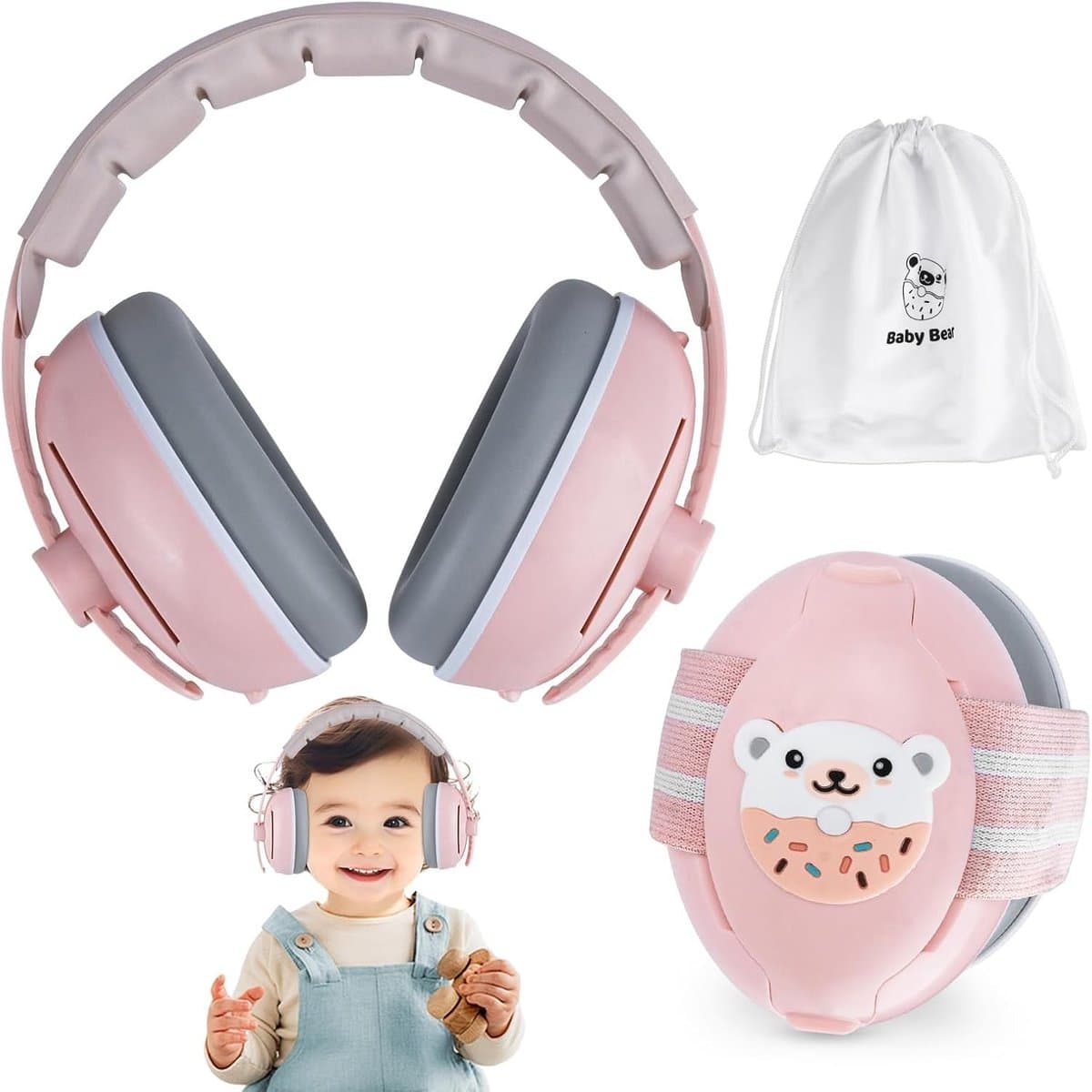 Gehoorbescherming voor baby's en pasgeborenen, 2-in-1 hoofdtelefoon met verstelbare hoofdband en comfortabele oorbeschermers voor 0-4 jaar