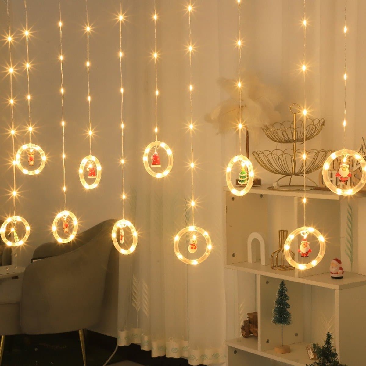 LED Gordijn Lichtsnoer – Ronde Sfeerlijn Warm Wit – 3 m – Waterdichte Batterijdoos met 8 Standen en Afstandsbediening – IP44