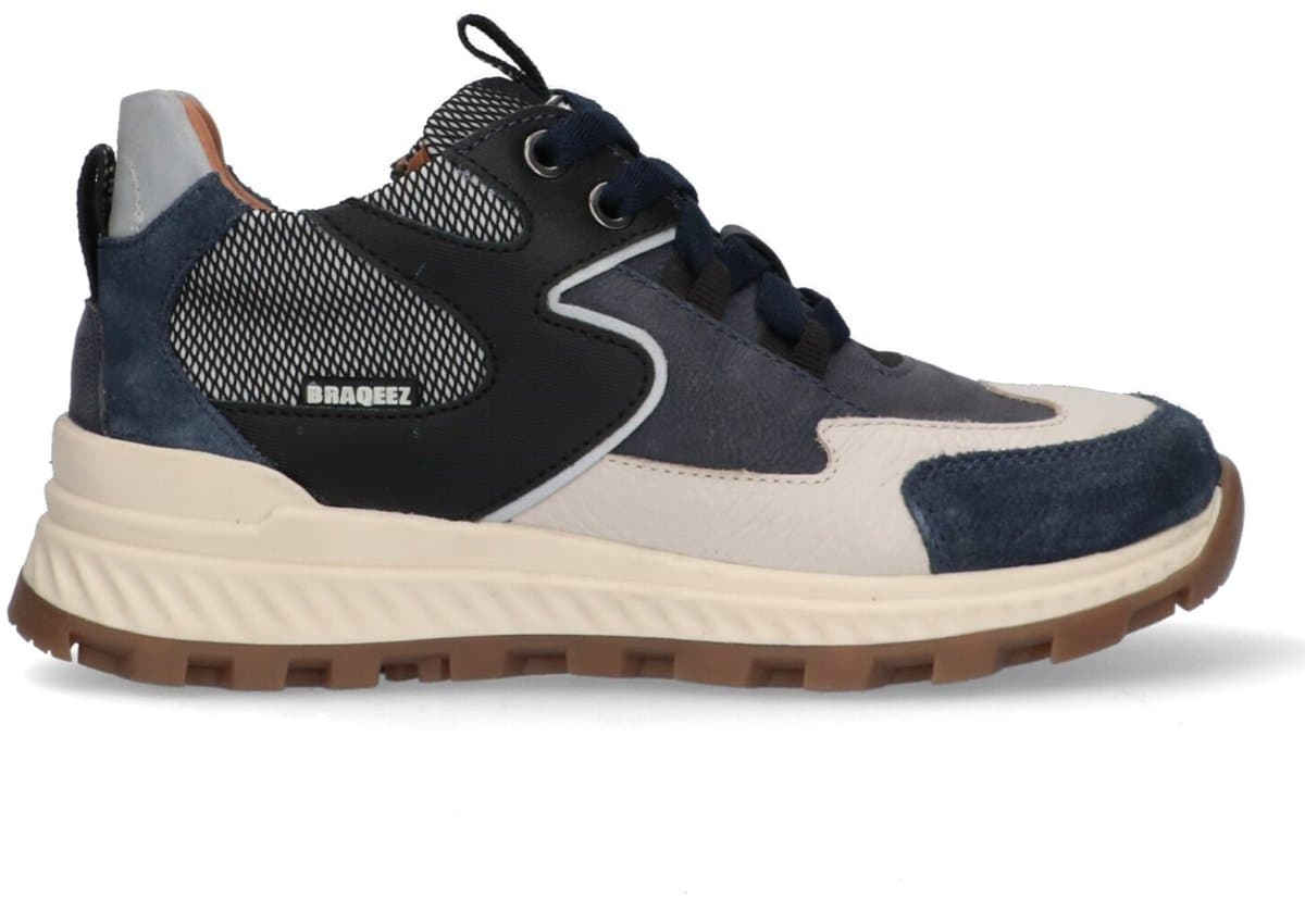 Braqeez 425931-420 Jongens Lage Sneakers - Blauw - Leer - Veters