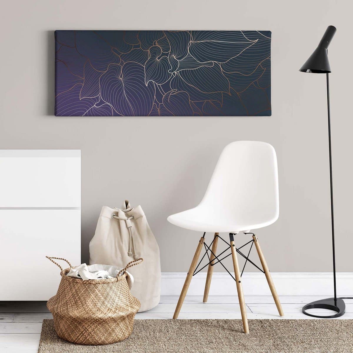 Canvas print DD123244 Floral line A.S. Création 1,0 x 0,4 m Grijs Kantoor Hal/Gang Keuken Slaapkamer Woonkamer