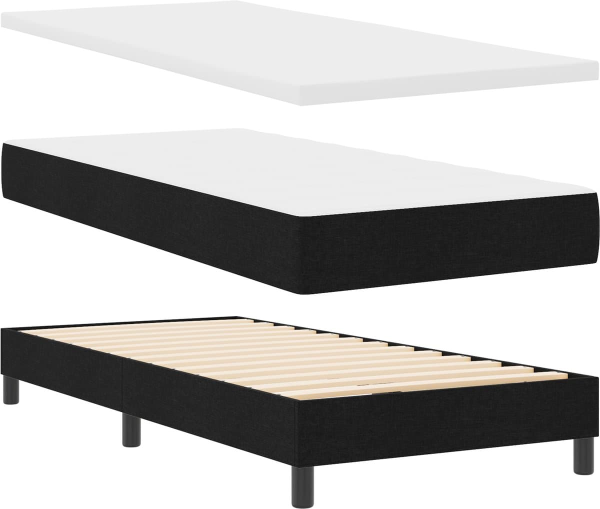 vidaXL - Boxspring - bed - met - matras - met - hoofdeinde - Zwart - 100 - x - 200 - cm - Stof