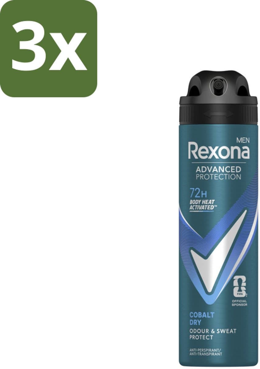 Rexona Men - Deodorant Spray - Cobalt Dry - Sportieve Frisheid - 150 ml - Bulkverpakking - 3 stuks