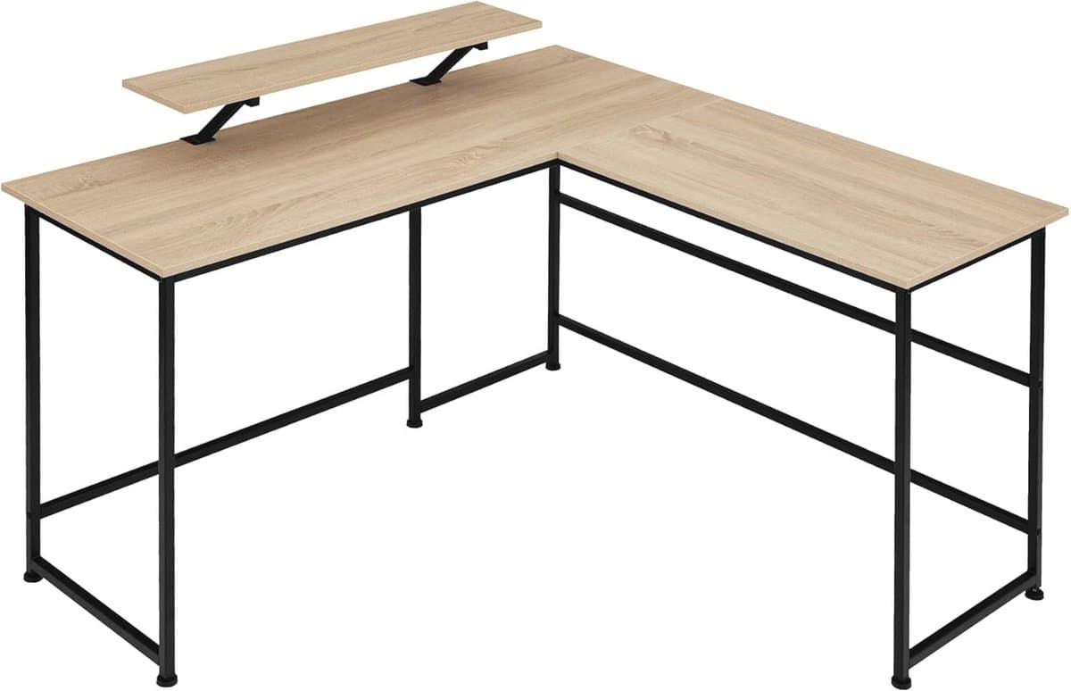 L-Vormig Hoekbureau met Verplaatsbare Monitorbevestiging - Industrieel Design - 140 x 130 cm - Zwart Frame