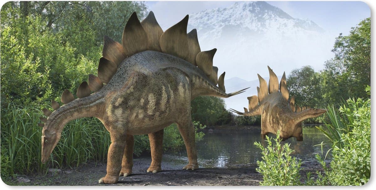 Muismat XXL 90x45 cm - Bureau onderlegger - Bureau mat Dinosaurus - Berg - Bos - Illustratie - Kinderen - Jongens - Kids - Jongetje - Bureaumat - Gaming mousepad xl - Bureaulegger groot - Computer deskmat