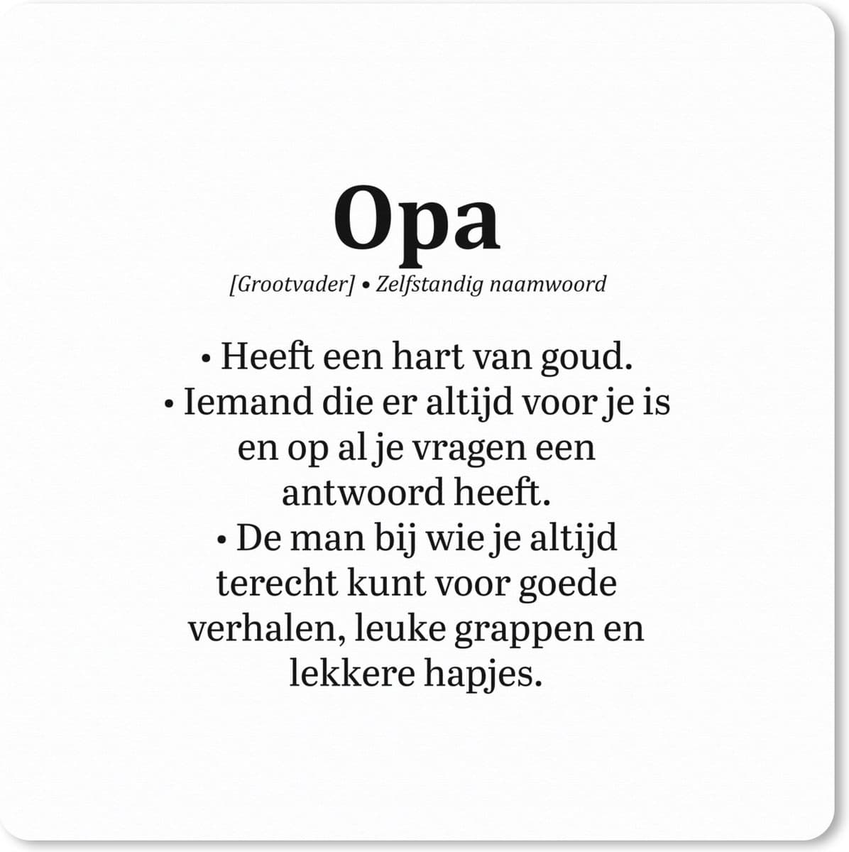 Muismat XXL 50x50 cm - Bureau onderlegger - Bureau mat Spreuken - 'Opa' - Quotes - Woordenboek - Bureaumat - Gaming mousepad xl - Bureaulegger groot - Computer deskmat
