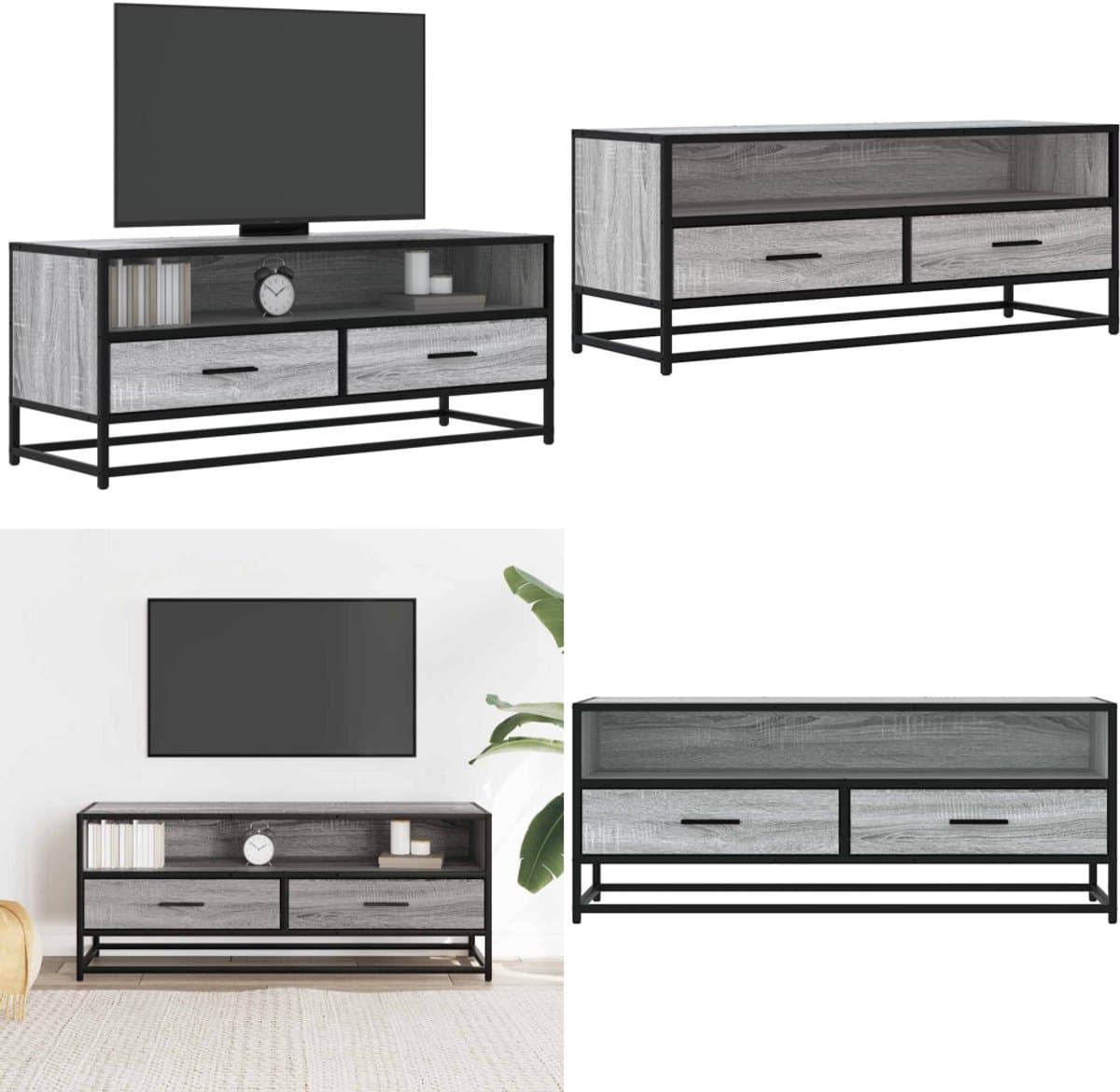vidaXL Tv-meubel 100x34,5x40 cm bewerkt hout metaal grijs sonoma eiken - Tv-meubel - Tv-meubelen - Tv Kast - Opbergkast