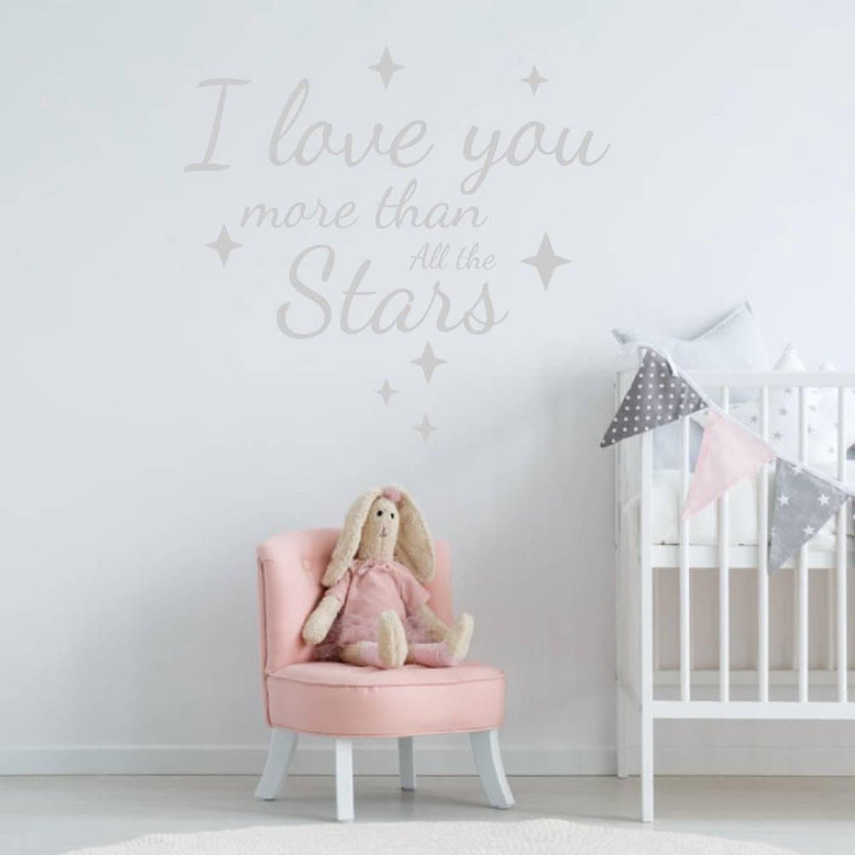 Muursticker I love you more than all the stars - Zilver - 40 x 42 cm baby en kinderkamer - teksten en gedichten baby en kinderkamer