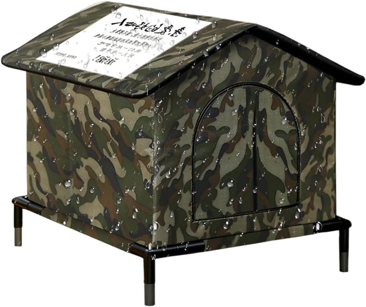 Kattenhuis Buiten - Dierenverblijf Schuilplaats - Bescherming Dieren - Verhoogde Waterdichte Bodem - 43 x 43 x 43 cm - Camouflage