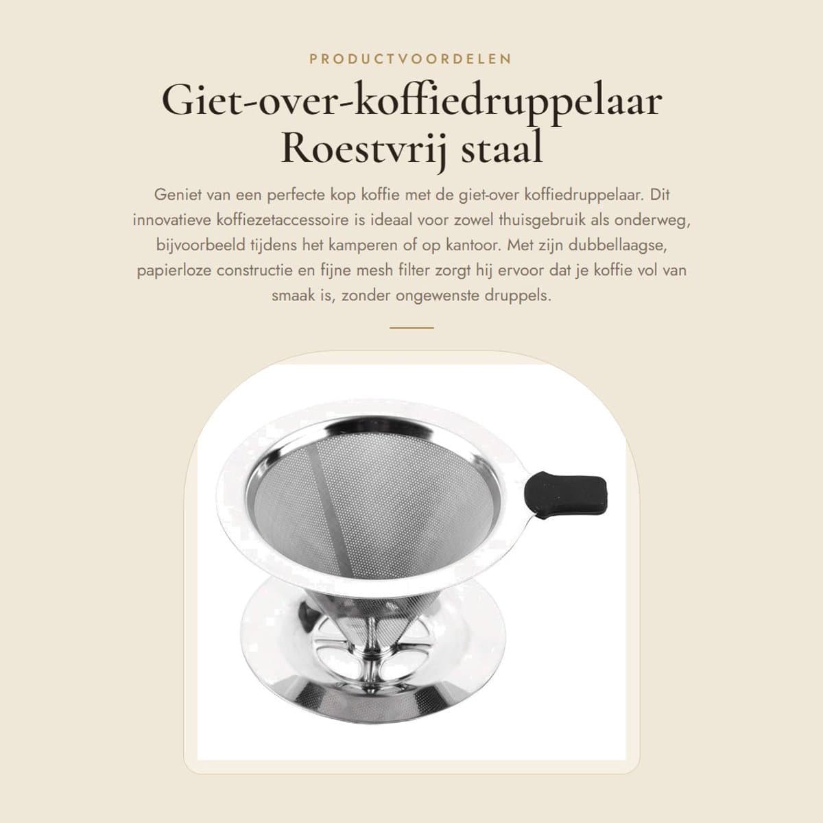 Dailygoods- Koffiedruppelaar Dubbellaags - Roestvrij Staal - Herbruikbaar - Fijn Mesh Filter - Voor 1-2 Kop Koffiezetapparaat - Thuis/Kantoor/Camping - Koffiefilter