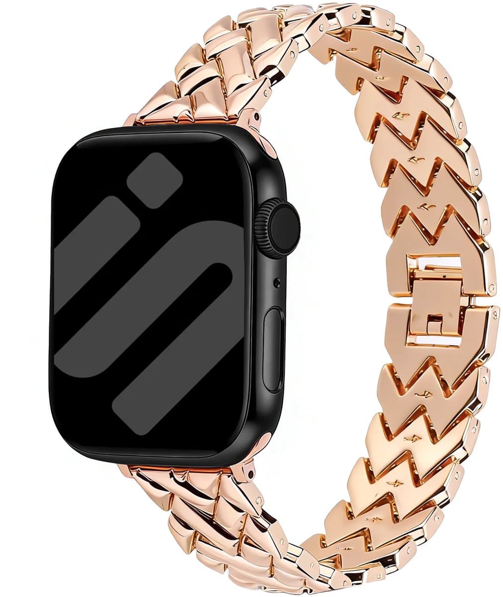 Bandz Metalen 'V-Type' bandje geschikt voor Apple Watch 1/2/3/4/5/6/7/8/9/10/11/SE/SE2/SE3 - 38/40/41/42mm - Rose goud