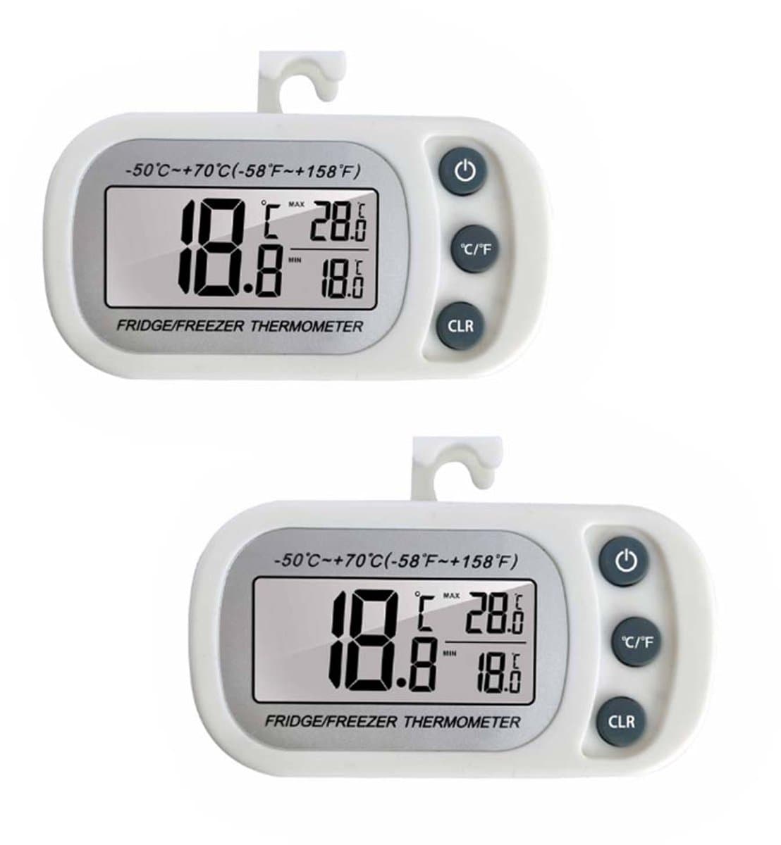 2 Stuks Digitale Koelkastthermometer – Elektronisch LCD-scherm – Vriesvakthermometer – Digitale Thermometer – Met Magneet En Haakje Aan De Achterkant, Water- En Vochtbestendig, Geschikt Voor in De Keuken En Thuis - Wit
