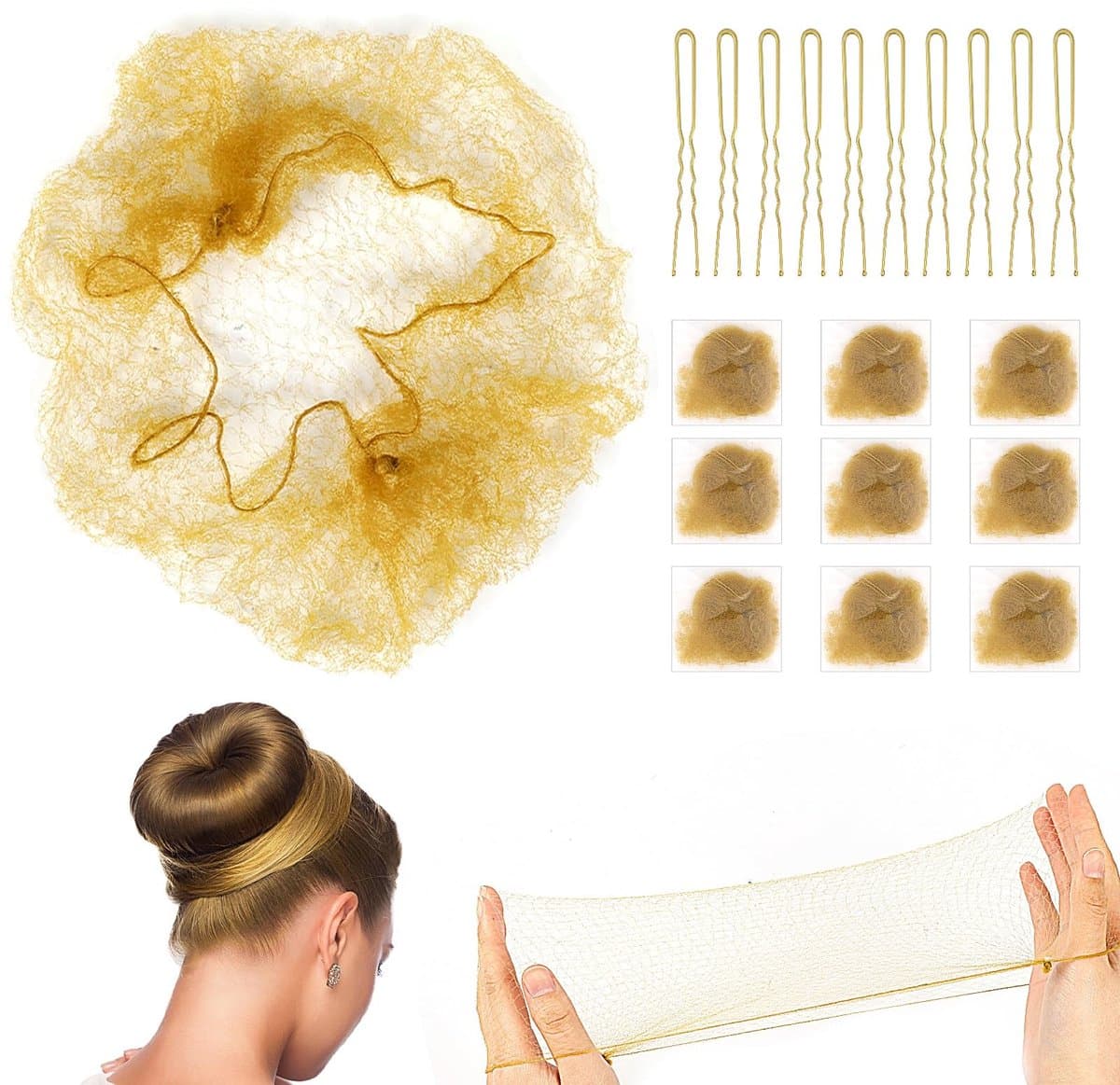 Dailygoods- Haarnetten 20 Stuks - Blonde Knot Haarnetten - U-vormige Haarspelden - Elastische Rand - Onzichtbaar Mesh - Nylon Materiaal - Haarknotnet