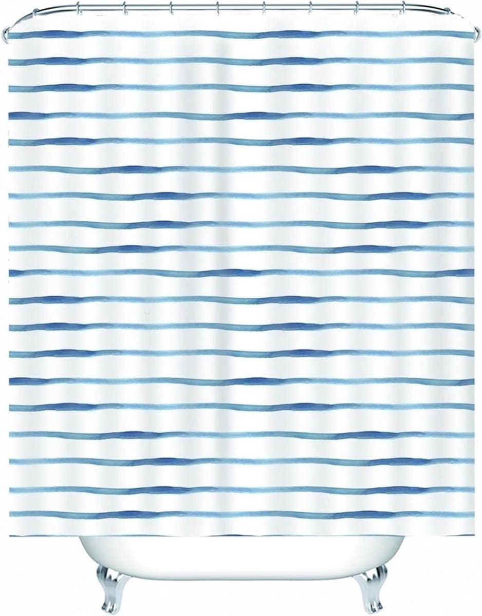 Douchegordijn - Badkamer Gordijn - Douche Afscheiding - Waterdichte Coating - 165 x 180 cm - Blauw Wit