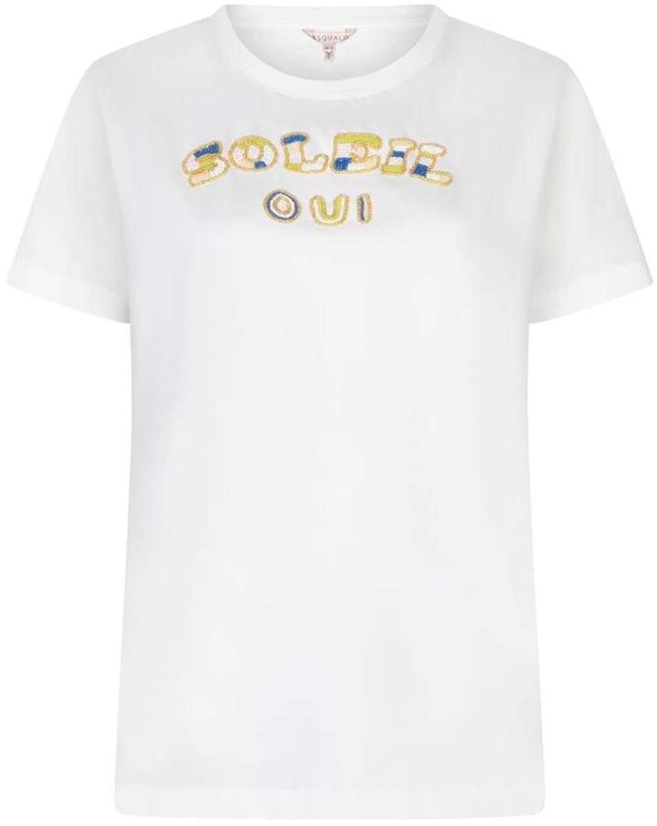 EsQualo T-shirt T Shirt Beading Soleil Hs26 05200 983 Off White / Green Dames Maat - XL