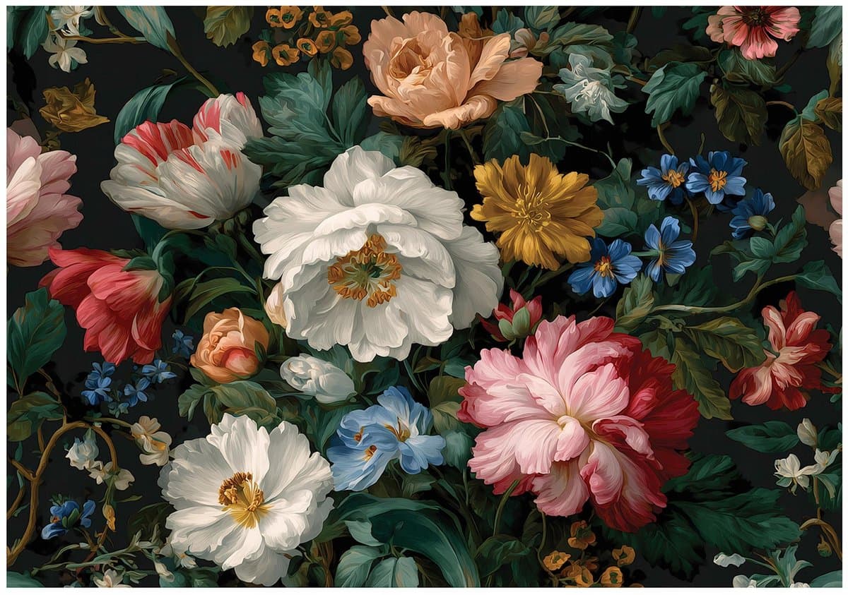 WALLARENA - Behang 300x210 cm - Fotobehang - Vliesbehang - natuurlijke bloemen en bladeren - voor slaapkamer en woonkamer - halfmatte afwerking