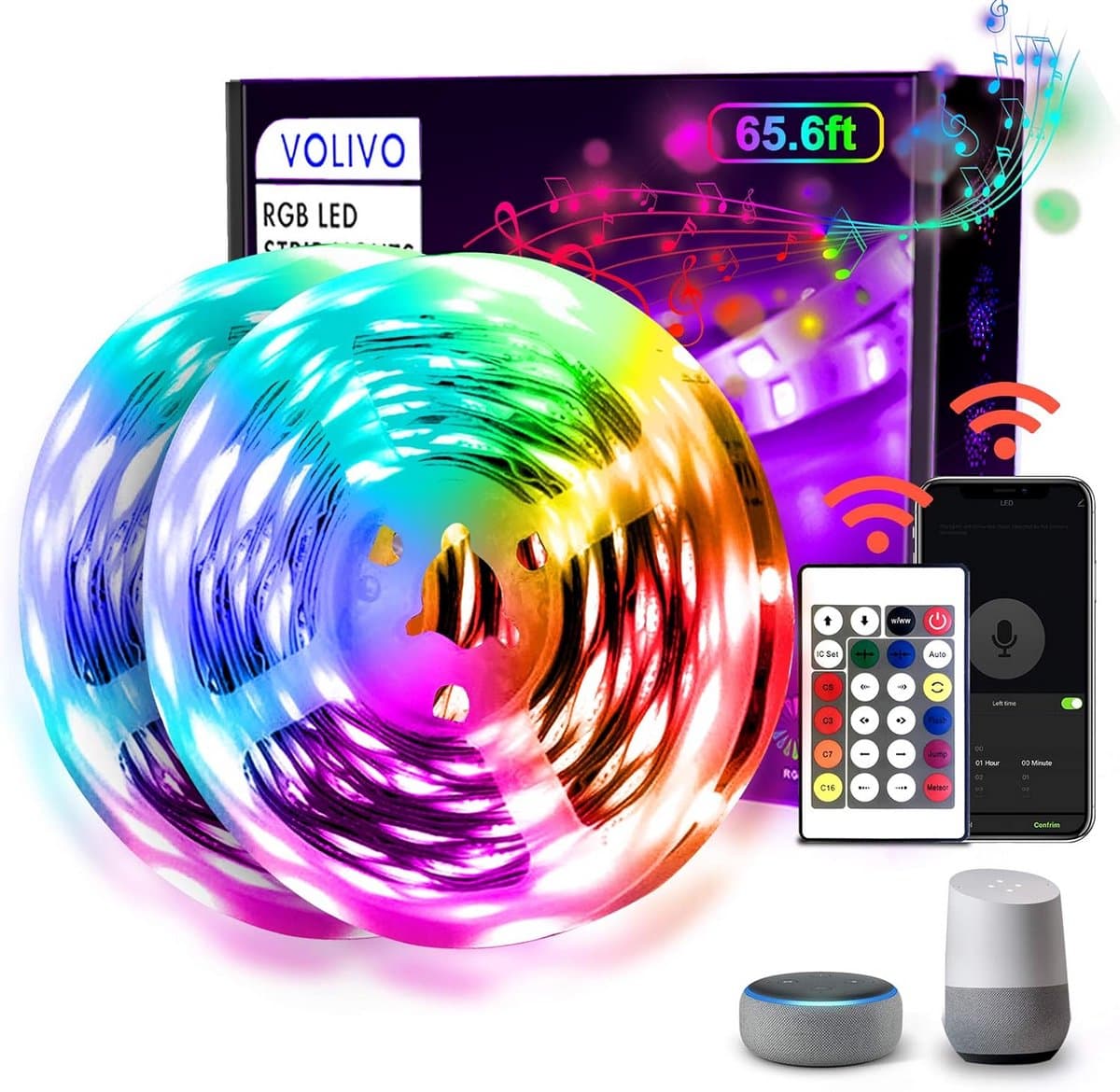 Slimme WiFi LED Strip Verlichting 20 Meter, Muziek Sync RGB Kleurverandering, Werkt met Alexa